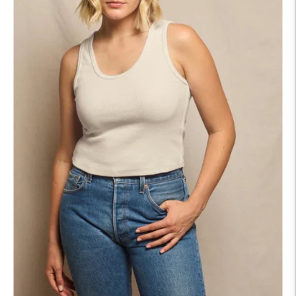 Perfectwhitetee Cream Ribbed Tank Top